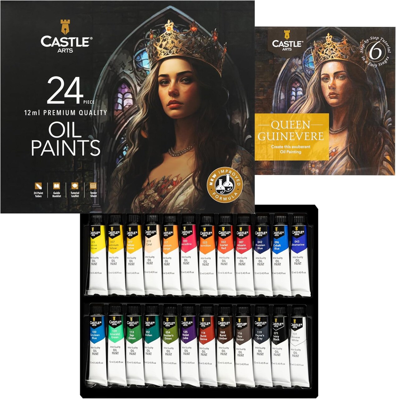 24 x 12ml Oil Paint Set | Great Value Set for Adult Artists, Beginners and Advanced | Vibrant Variety of Smooth-to-use Colors | In Impressive Presentation Box With Tutorial (New)